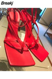 High Heels Sandals Narrow Band Women Gladiator Sandal Ladies Square Open Toe Ankle Buckle Strap Stiletto