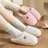 Plush Warm Home Cotton Slippers Women Cute Cartoon Bear Winter Slippers for Couples Flat Heels Non Slip Indoor House