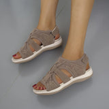Breakj Women 2023 New Plus Size Velcro Sandals Frosted Flat Casual