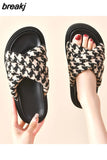 New Summer Women Outside Plaid Cross Slipper Casual Holiday Open Toe Flat with Non-slip Slide