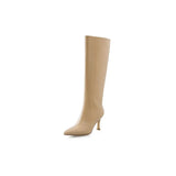 Women Genuine Leather Boots Thin High Heel Ladies Shoes Pointed Toe Knee High Boots 2021 Autumn Winter Black