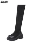 Thick High Heeled Women Stretch Boots 2023 Hot Fashion Knit Stretch Mid Calf Boots Slip On Simply Stylish High