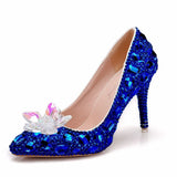 Quee Cinderella Glass Slipper With Money Pointed High-Heeled Fine With Rhinestone Sequins Bridesmaid Wedding