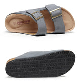 New Summer Men Beach Slides Shoe Casual Cork Nubuck Leather Outdoor Fashion Double Buckle Slippers