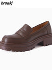 Real Leather Size 34-40 Women Loafers Fashion Platform Sexy Solid High Heels Shoes Woman Pumps Office Lady