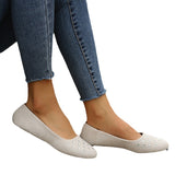 Breakj Size Women's Shoes Flat Heel Shallow Mouth Mother Shoes Flat Bottom Rhinestone Round Head Single Shoes