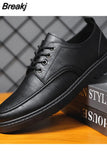 Men Round Head Leather Shoes Business Dress Shoes Handmade Casual Shoes Lace-up Footwear Men Platform Moccasins Slip-on