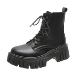 2023 New Women White Ankle Boots PU Leather Thick Sole Lace Up Combat Booties Female Autumn Winter Platform Shoes