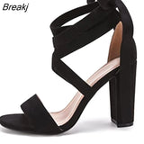 Summer New Fashion All-match Trend Bandage Fairy Models Thick Heel High Heel Sandals French Open Toe Plus