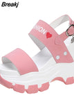 Sandals 8.5CM Wedge Heels Sneakers New Women Beach Flip Flop High Platform Casual Sandals Breathable Walking