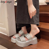 Women's Slippers 2024 New Fashion Shining crystal Silver Slippers Versatile Thick Sole Sandals Women's Elegant Party Dress