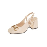 New Style Women Matte Thick Heels Soft Pumps Summer Sandals Woman Retro Fashion Metal Buckle High Heels Lady Dress