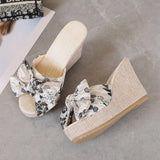 Women Wedges Platform High Heels Beach Slippers Bow Thick Slides 2023 Summer Fashion Pumps Women Shoes Dress Flip