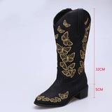 Women's Embroidered Butterfly Cowgirl Boots Western Boots Womens Retro Knee High Boots Handmade Leather Cowboy Boots Large