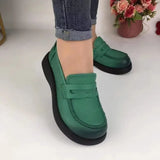 and Autumn 2023 New Round Toe Leather Topped Women Thick Sole Shoes Wear Solid Color Versatile Women's Shoes