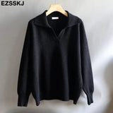 Winter casual chic v-neck oversize thick Sweater pullovers Women 2021 loose elegant Sweater Pullover female Long
