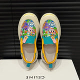 Graffiti Personality Canvas Shoes Women Spring New Round Head Thick Sole Sneakers Outdoor Flats Slip-on Casual