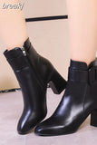 Black Thick High Heel Ankle Boots Women Pointed Toe Keep Warm Elegant Short Booties Ladies Ankle Buckle