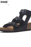 2023 New Summer Women Gladiator Buckle Cork Sandals Beach Outside Patchwork Non-slip Casual Sandalias
