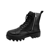 Men Boots PU Leather Warm Ankle Booties Autumn Winter High Top Waterproof Motorcycle Boots Side Zipper Platform Shoes