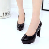 High Heels Shoes Women White Wedding Shoes Thick 10 CM Heels Fashion Party Pumps Footwear Black Red Round Zapatos De