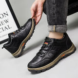 Hiking Shoes for Men New Casual Outdoor Hiking Shoes Winter Fleece Warm Men's Cotton Shoes Loafers Retro Leather