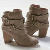 Women Ankle Boots Chunky High Heels Boots Buckle Rubber Casual Ladies Shoes Female Chelsea Short Boots Shoes Large