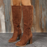 Women Cowboy Heels Western Chunky Shoes Leather Knee High Long Elegant Designer Plus Size New Rock Pole Dance