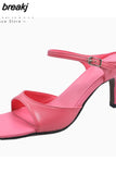 Size 33-41 Women Sandals Summer High Heels Shoes For Women Mules Genuine Leather Buckle Party Slippers Open Toe