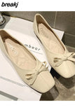 Women Bow Flats Leather Slip on Flat Shoes For Woman Shallow Single Shoes Butterfly Knot Loafers Green Ladies Boat Shoes