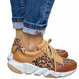 Sneakers Women 2023 Round Toe Low-top Leopard Wedge Shoes Women's Size 43 Lace Up Socofy Casual Sports