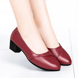 Women Mid Heel Shoes Office Lady Pumps PU Leather Black Basic Square Heeled Spring Autumn Loafers Female