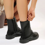PU Leather Black Ankle Boots Women 2023 Autumn Zip Lace Up Platform Shoes Woman Fashion Non Slip Motorcycle Botas