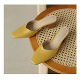 New Summer Solid Color High-heeled Shoes for Women with Square Head and Fashionable One-footed Half Slippers for