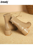 5cm HOT women Ankle boots Leather 35-39 feet length boots for women Round Toe Chelsea boots high heel boots