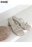 Snake Pattern Sandal Slippers Women High Heel Flip Flops Slip On Slides Narrow Band Shoes Summer Elegant Sandalias