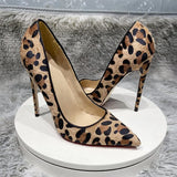 Women Leopard Haircalf Pointy Toe High Heel Party Shoes Sexy Slip On Designer Ladies Stiletto Pumps 8cm 10cm