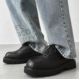 Breakj Head Leather Shoes Male Advanced Feeling Thick Sole Korean Version Niche Design Black Loafers Male Taller Derby Shoes
