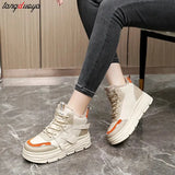 Women Letter Pattern Winter Fleece-lined Thermal Chunky Sneakers Non-slip Thick Soled Sports Sneakers platform cotton