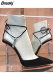 Heel Sandals For Women Stiletto High Heels Pointed Toe Pumps Brand Design Ankle Straps Lace Up Slingback Party
