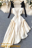 tied Spaghetti Strap Summer Women Dress 2023 Fashion Patchwork Sleeveless Backless Ruched Asymmetrical Club Dress Robe