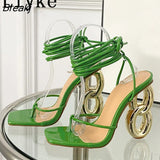 New Brand Chic Strange High Heels Gladiator Sandals Women Gold Cross Lace Up Summer Open Toe Wedding Prom Shoes Size