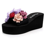 handmade summer fashion women flower toe clip flip flops non-slip wedges beach slippers shoes for