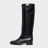 Furtado 2022 spring autumn knee high boots woman Round Toe lower heels Slip on Flat Boots big Circumference Women's