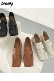 Women Casual Loafers Simple Style Square Toe Low Heels Pumps Fashion British Moccasin Female Slip On Shoes For Party Dress