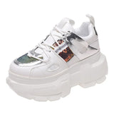 Shiny Glitter Chunky Dunky Sneaker Women Lace Up Platform Vulcanized Shoes Female Thick Heels Casual Sneakers