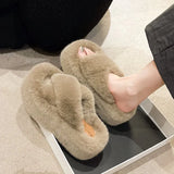 Breakj Thick-Bottomed Fur Slippers Wearing Autumn New Fashion Slope And Loose Cake Bottom-Size Cotton