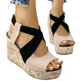 Women Sandals Summer Casual Platform Shoes Color Blocking High Wedges Heels Elegant Laides Casual Buckle Strap Chaussure