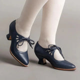 Retro Mary Jane Pumps Woman Vintage Lace Up Low Heel Dress Zapatos Ladies Brand Design Butterfly Wing Derby Shoes Plus