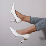 Woman 2024 Trend New Summer Red Heels Elegant Woman Black Heeled Pointed Toe Pumps Dress Leather White Ladies